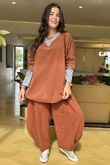 Made in Italy Cooper Needlecord Scoop Dip Back Top Auburn